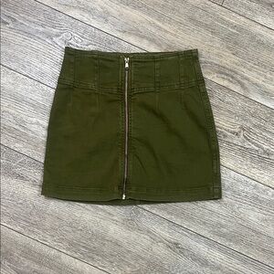 We The Free Olive Green Front Zip Mini Skirt